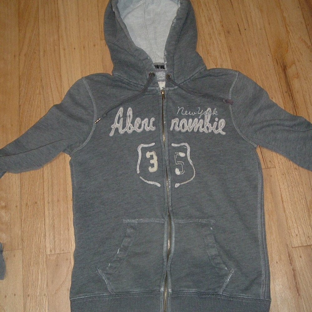 VTG Abercrombie & Fitch Fleece Thrashed Hoodie AF Gray Jacket Full Zip Y2K